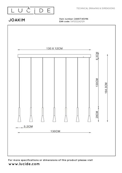 Lucide JOAKIM - Pendant light - LED Dim. - CCT - 7x6,2W 2700K/4000K - With replaceable LED module - Coffee - Premium